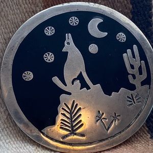 Fabulous Vintage Sterling Silver enamel Desert Scene Brooch